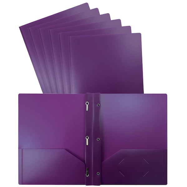 Better Office Products 2 Pocket Heavyweight Plastic Folder Portfolio With Prongs, Letter Size, Purple, 24PK 86614-24PK - main